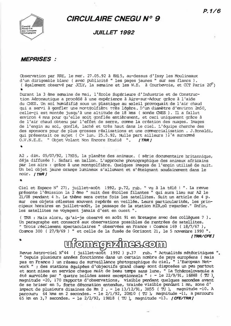 Cover of Comité Nord-Est des Groupes Ufologiques issue 9: CIRCULAIRE CNEGU