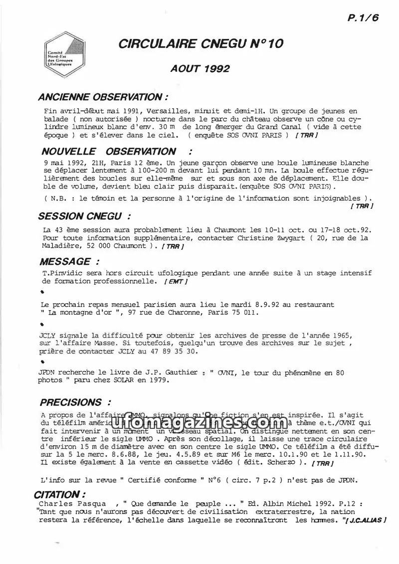 Cover of Comité Nord-Est des Groupes Ufologiques issue 10: CIRCULAIRE CNEGU