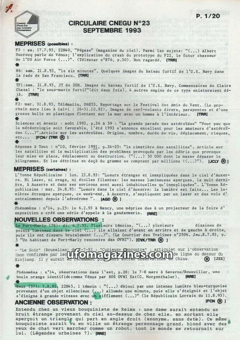 Cover of Comité Nord-Est des Groupes Ufologiques issue 23: CIRCULAIRE CNEGU