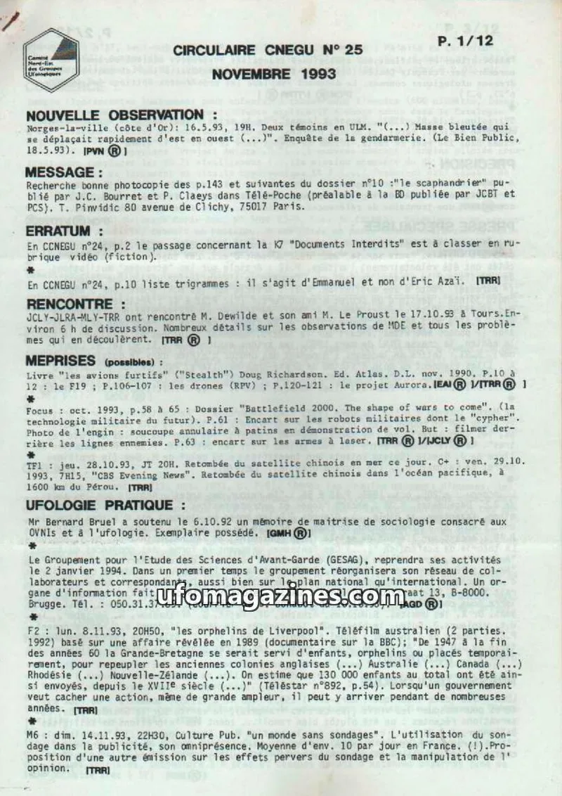 Cover of Comité Nord-Est des Groupes Urologiques issue N° 25: CIRCULAIRE CNEGU