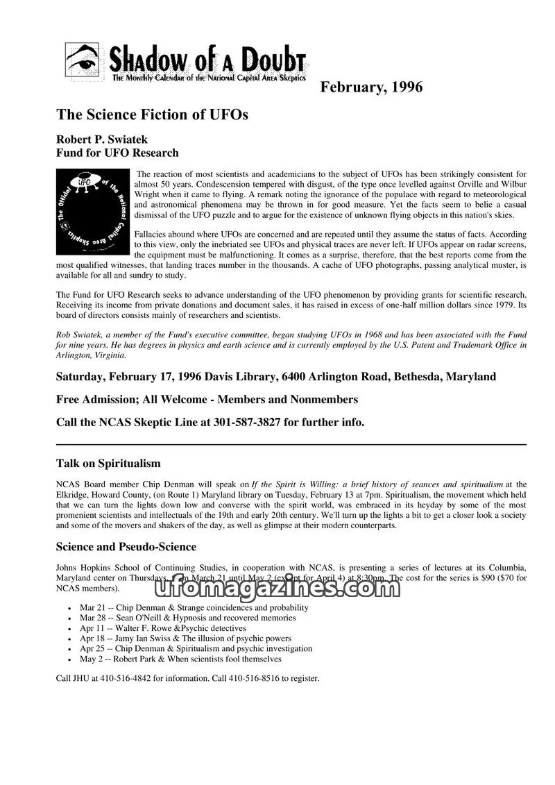 Cover of Shadow of a Doubt (NCAS) issue February, 1996: Shadow of a Doubt