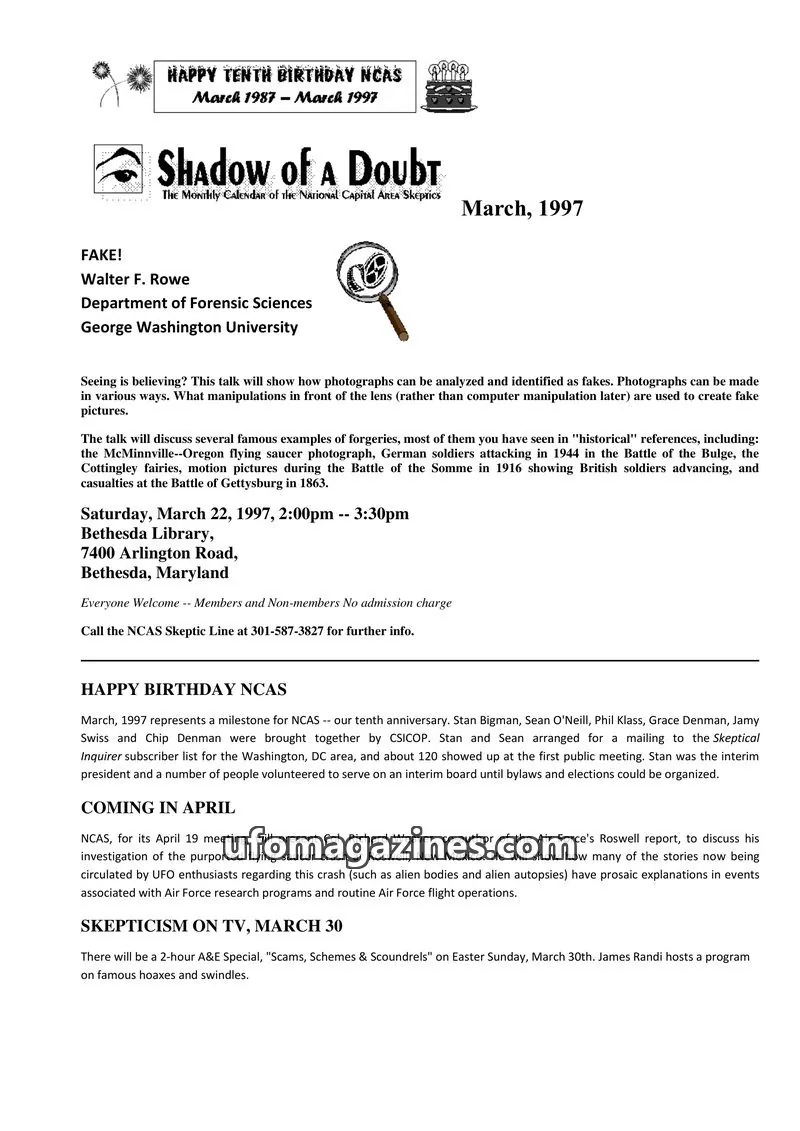 Cover of Shadow of a Doubt (NCAS) issue March: Shadow of a Doubt