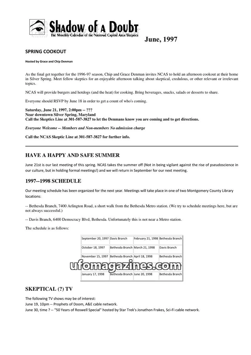Cover of Shadow of a Doubt (NCAS) issue June, 1997: Shadow of a Doubt