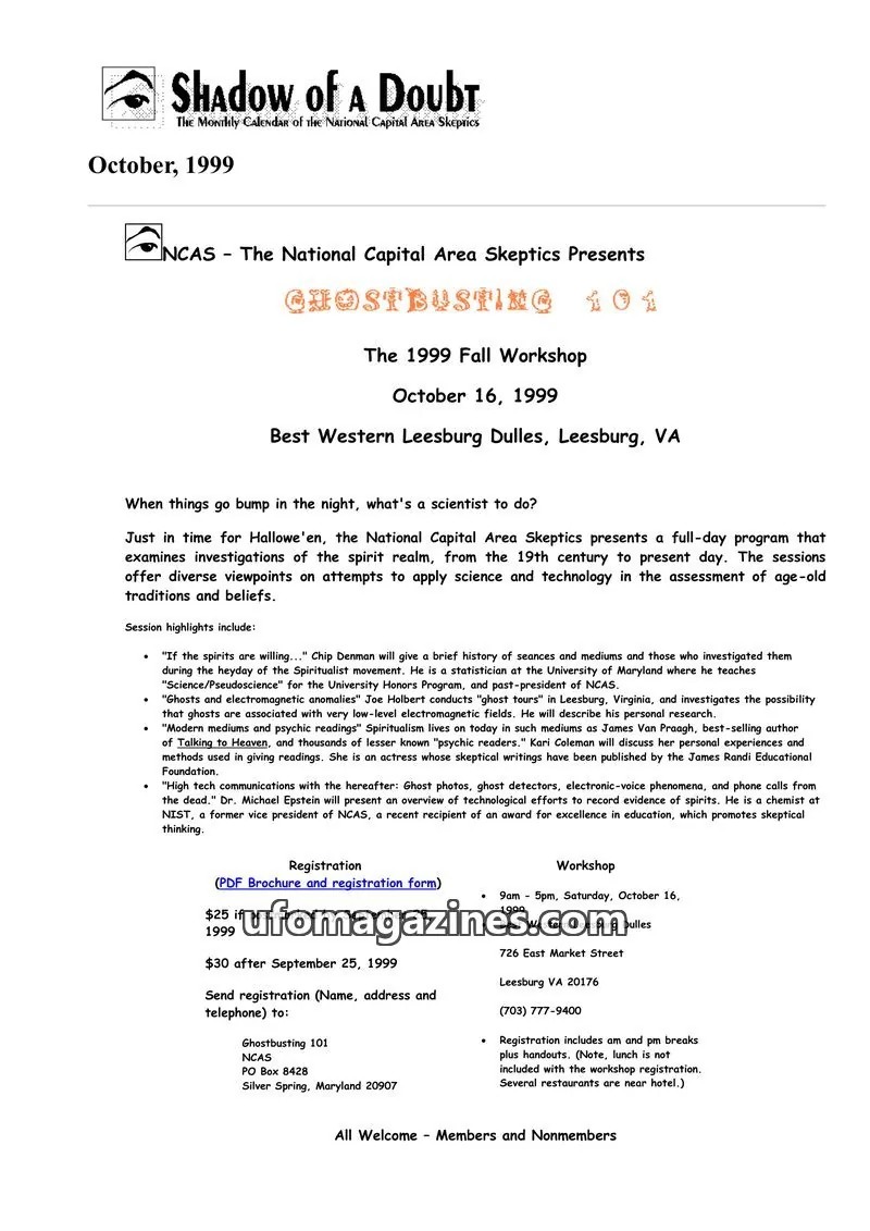 Cover of Shadow of a Doubt (NCAS) issue October, 1999: Shadow of a Doubt