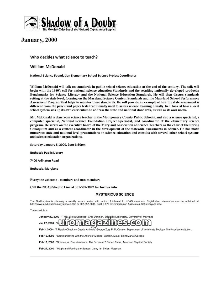 Cover of Shadow of a Doubt (NCAS) issue January: Shadow of a Doubt