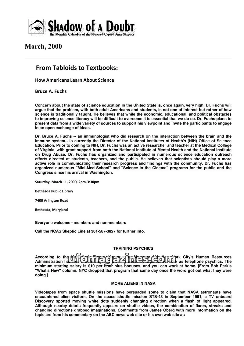 Cover of Shadow of a Doubt (NCAS) issue March, 2000: Shadow of a Doubt