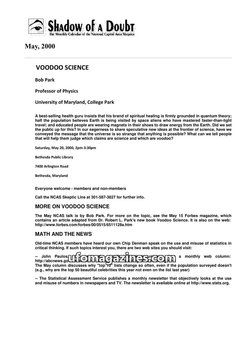 Cover of Shadow of a Doubt (NCAS) issue May, 2000: Shadow of a Doubt
