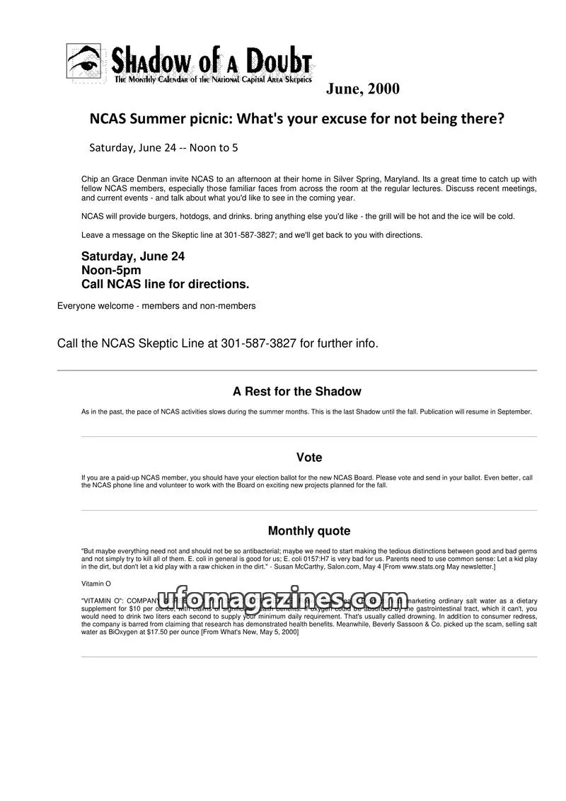 Cover of Shadow of a Doubt (NCAS) issue June, 2000: Shadow of a Doubt