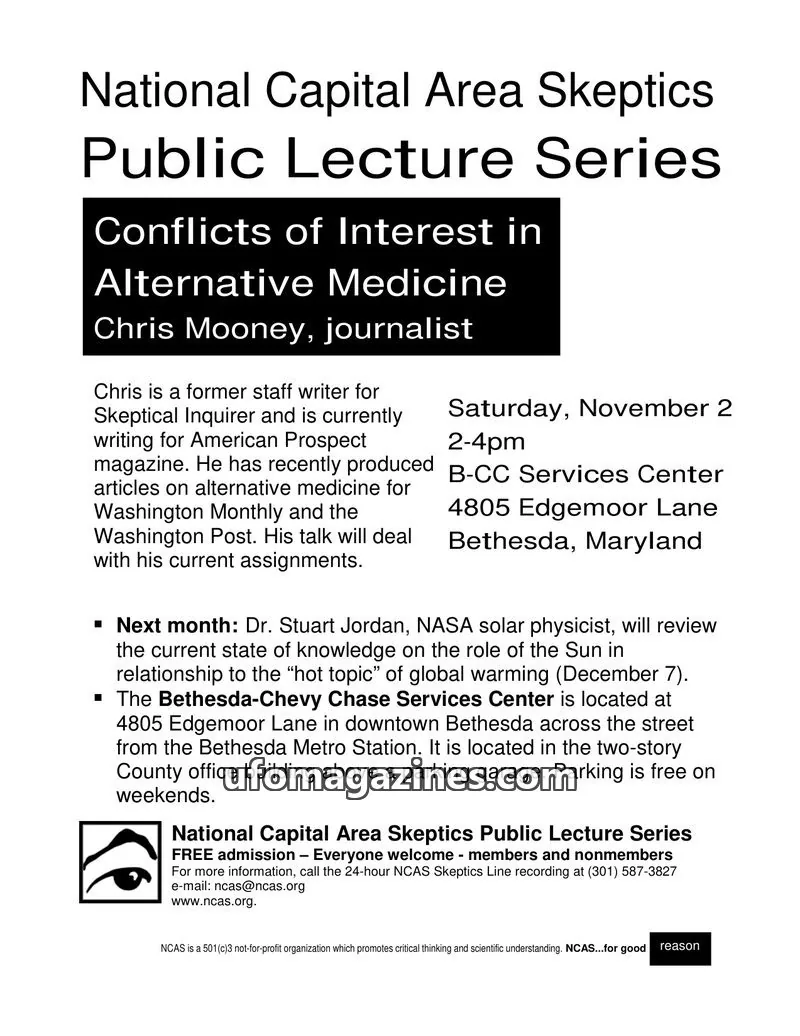 Cover of Shadow of a Doubt (NCAS) issue November 2002: National Capital Area Skeptics Public Lecture Series