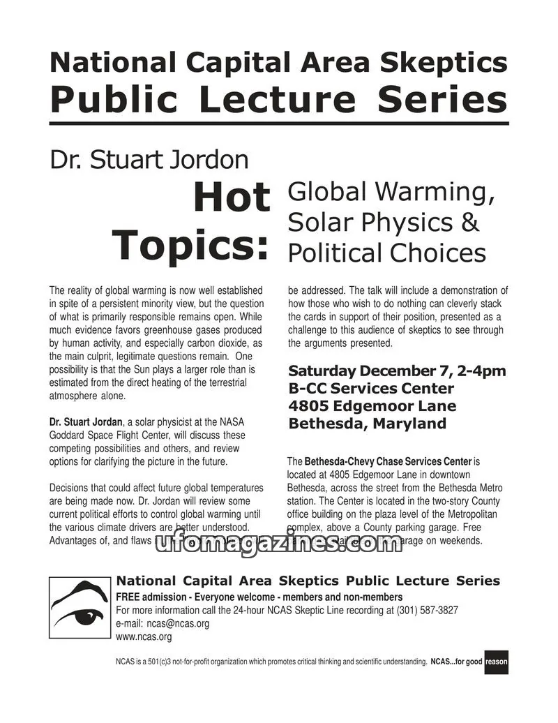 Cover of Shadow of a Doubt (NCAS) issue December 2002: National Capital Area Skeptics Public Lecture Series