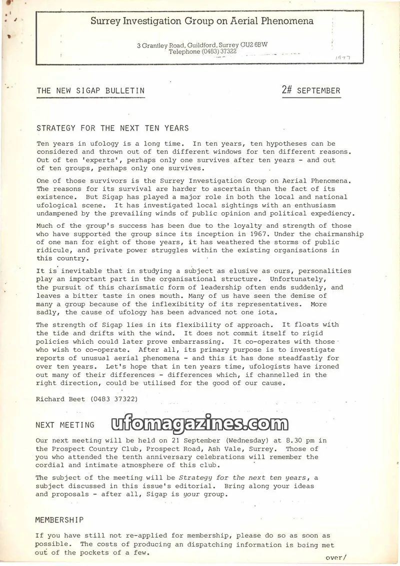 Cover of Surrey Investigation Group on Aerial Phenomena issue 2: THE NEW SIGAP BULLETIN