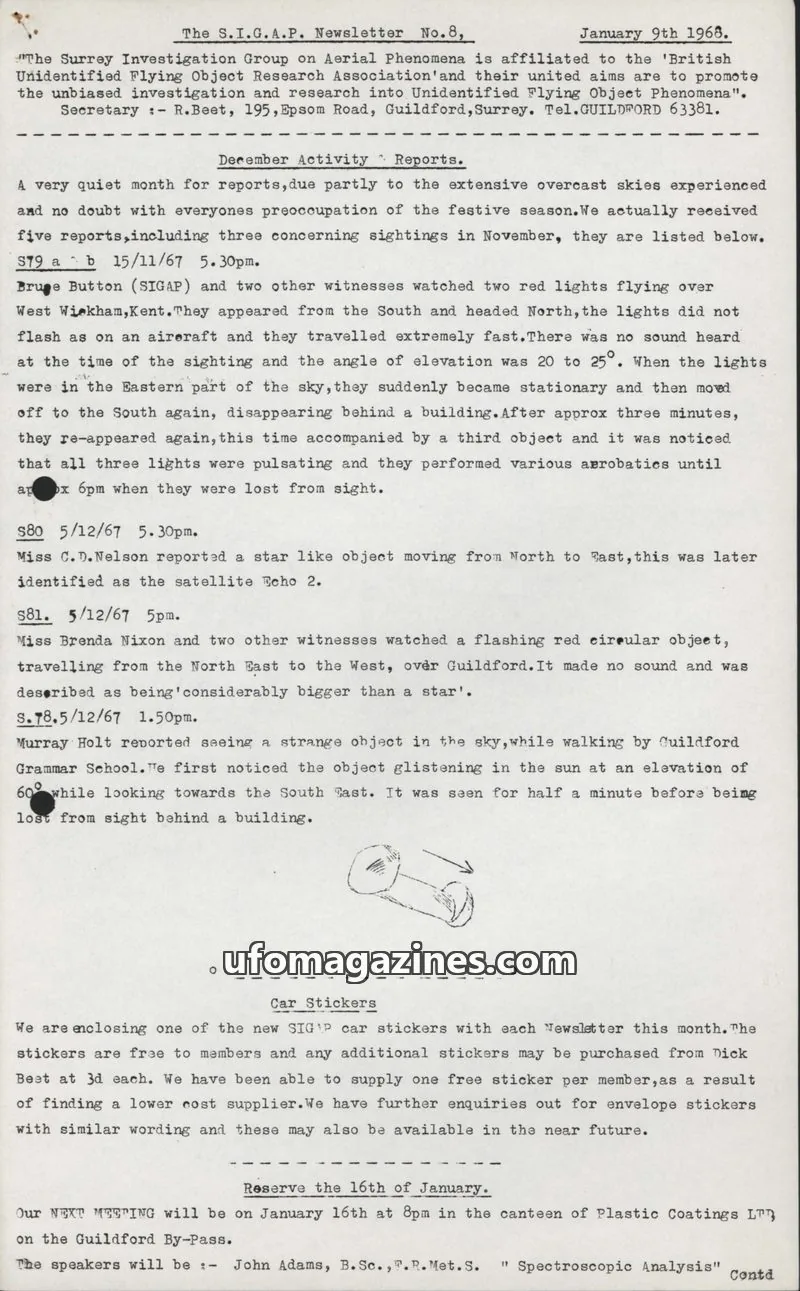 Cover of Surrey Investigation Group on Aerial Phenomena (SIGAP) issue No.8: S.I.G.A.P. Newsletter
