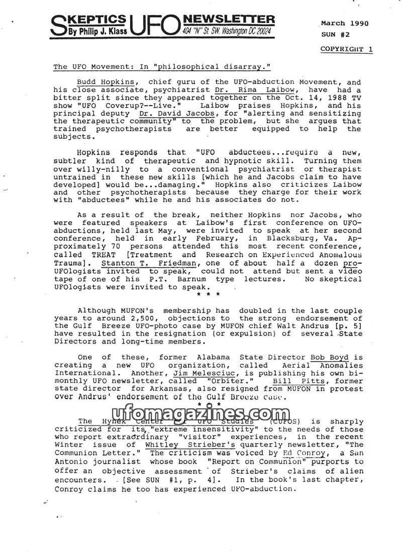 Cover of Skeptic UFO Newsletter (SUN, Philip Klass) issue SUN #2: Skeptics UFO Newsletter