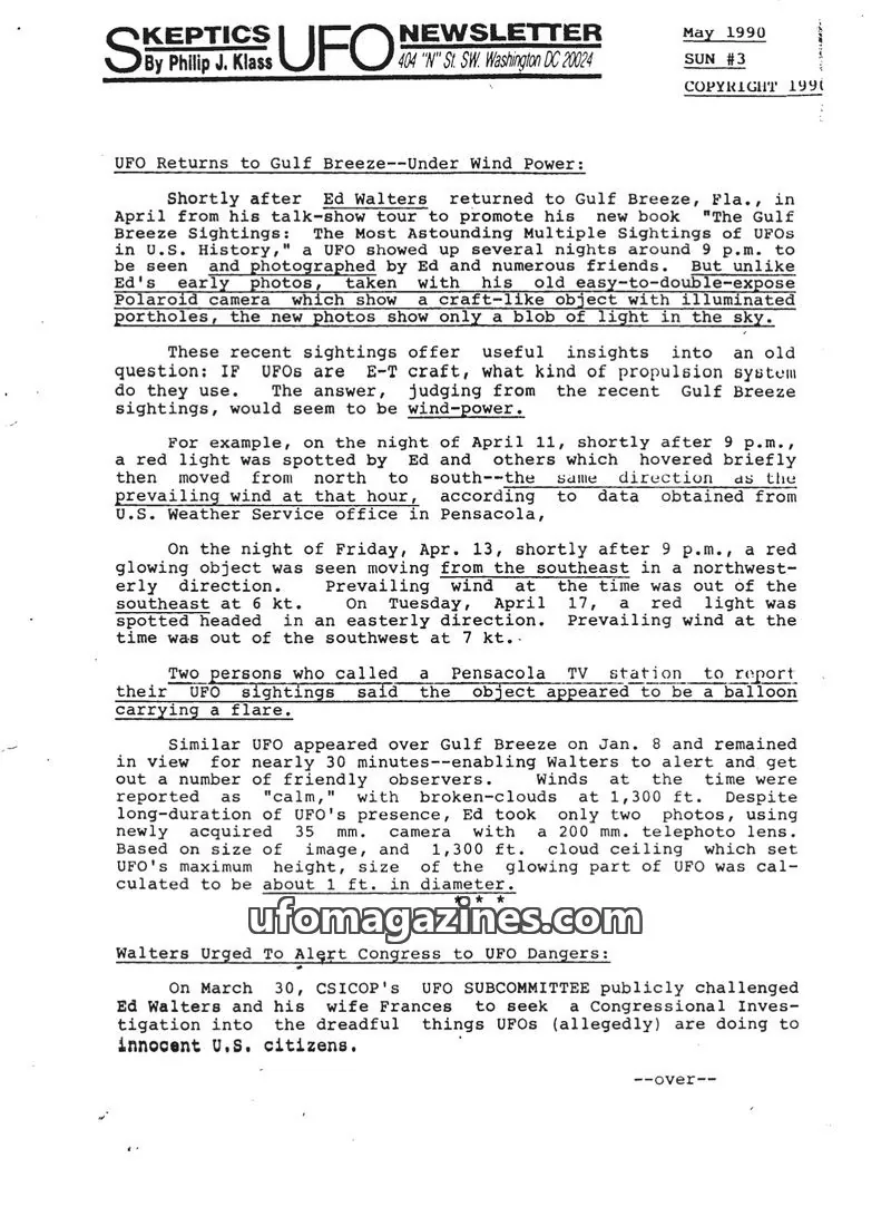 Cover of Skeptic UFO Newsletter (SUN, Philip Klass) issue SUN #3: SKEPTICS UFO NEWSLETTER