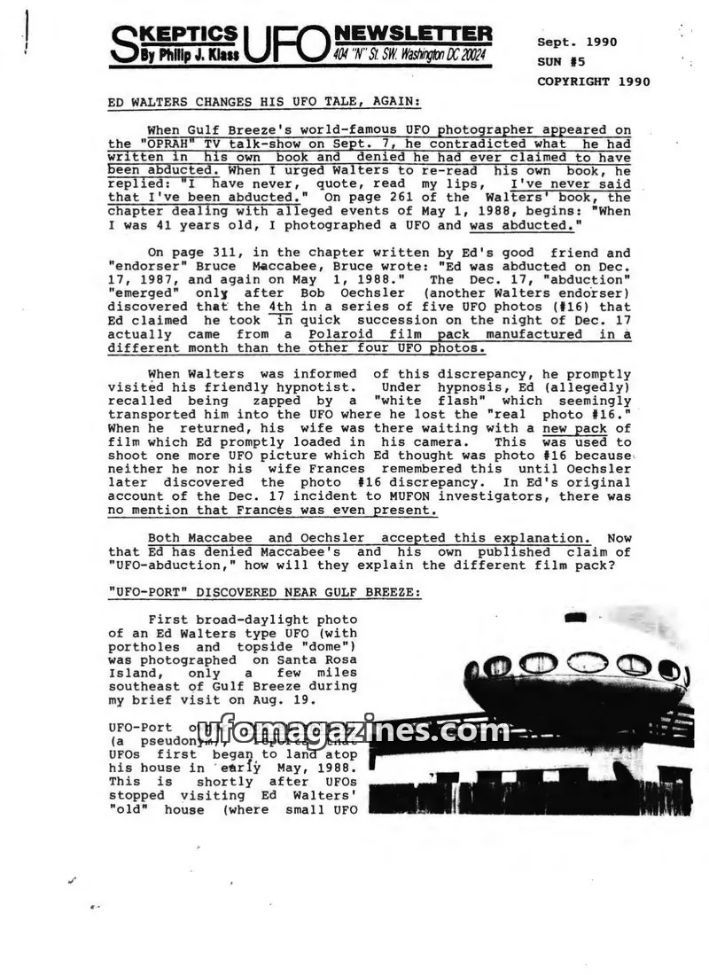 Cover of Skeptic UFO Newsletter (SUN, Philip Klass) issue #5: Skeptics UFO Newsletter