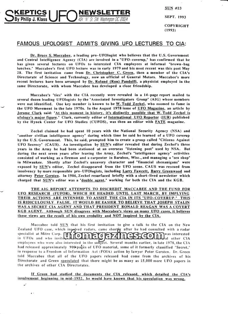 Cover of Skeptic UFO Newsletter (SUN, Philip Klass) issue #23: Skeptics UFO Newsletter