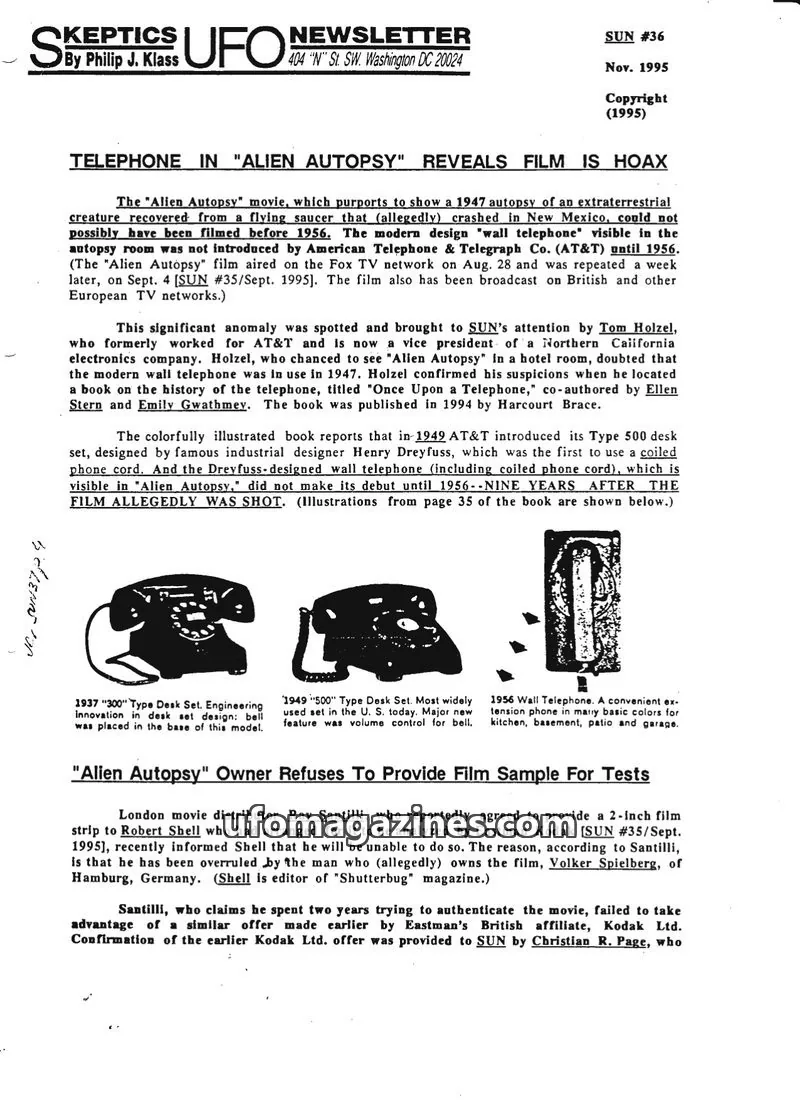 Cover of Skeptic UFO Newsletter (SUN, Philip Klass) issue #36: Skeptics UFO Newsletter