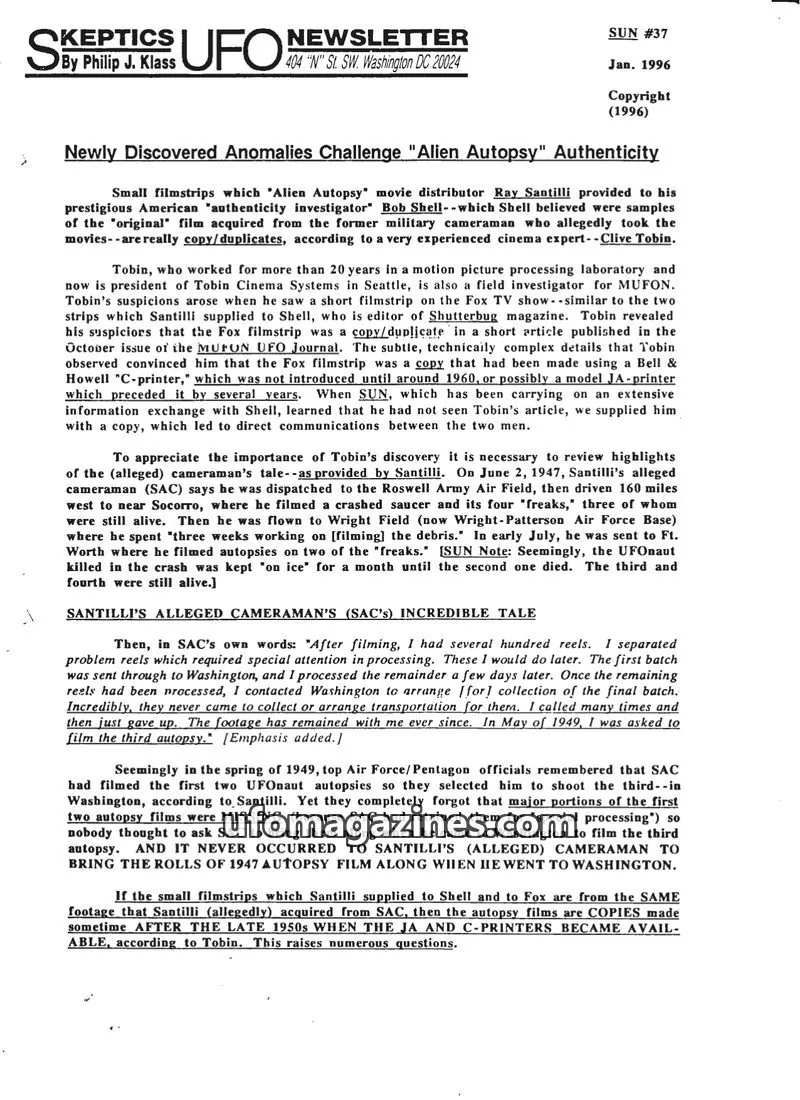 Cover of Skeptic UFO Newsletter (SUN, Philip Klass) issue #37: Skeptics UFO Newsletter