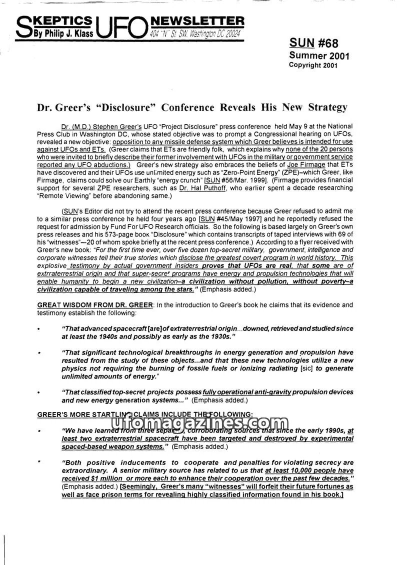 Cover of Skeptic UFO Newsletter (SUN, Philip Klass) issue SUN #68: Skeptics UFO Newsletter