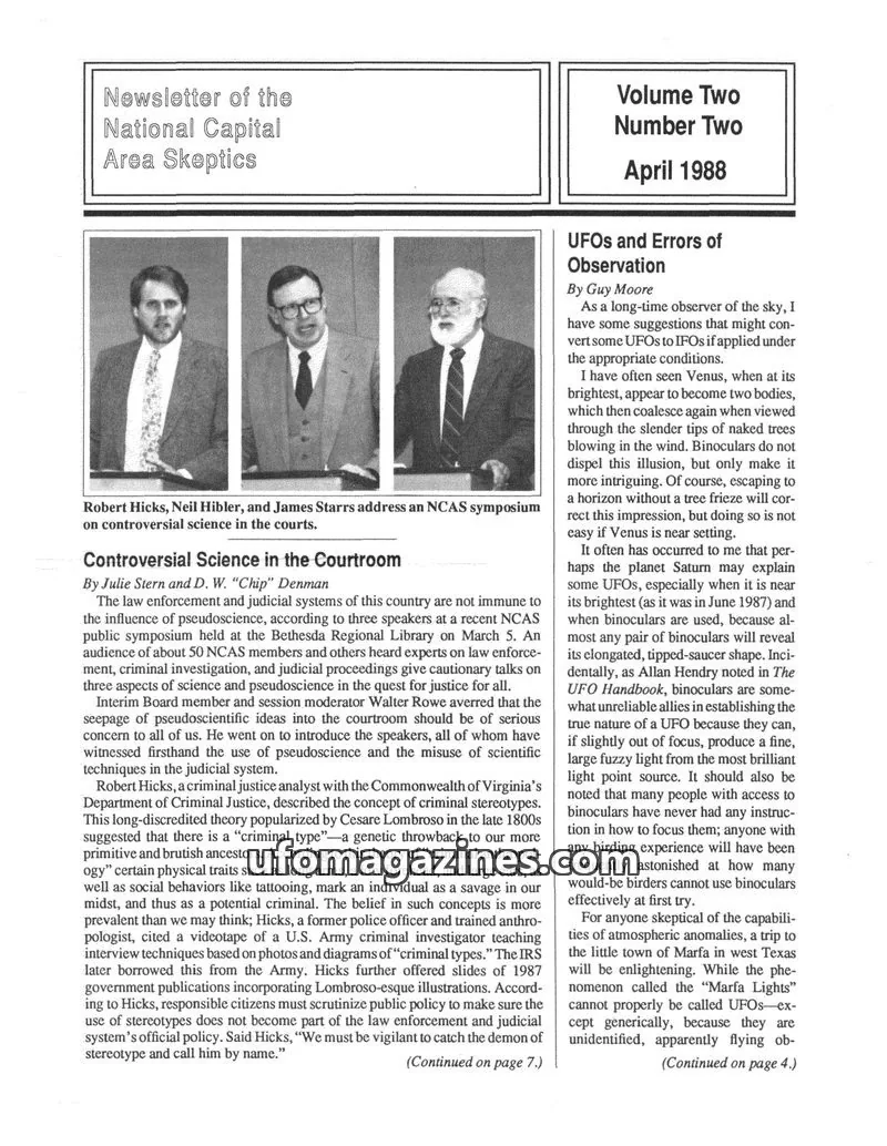 Cover of Skeptical Eye (NCAS) issue Volume Two Number Two: Newsletter of the National Capital Area Skeptics