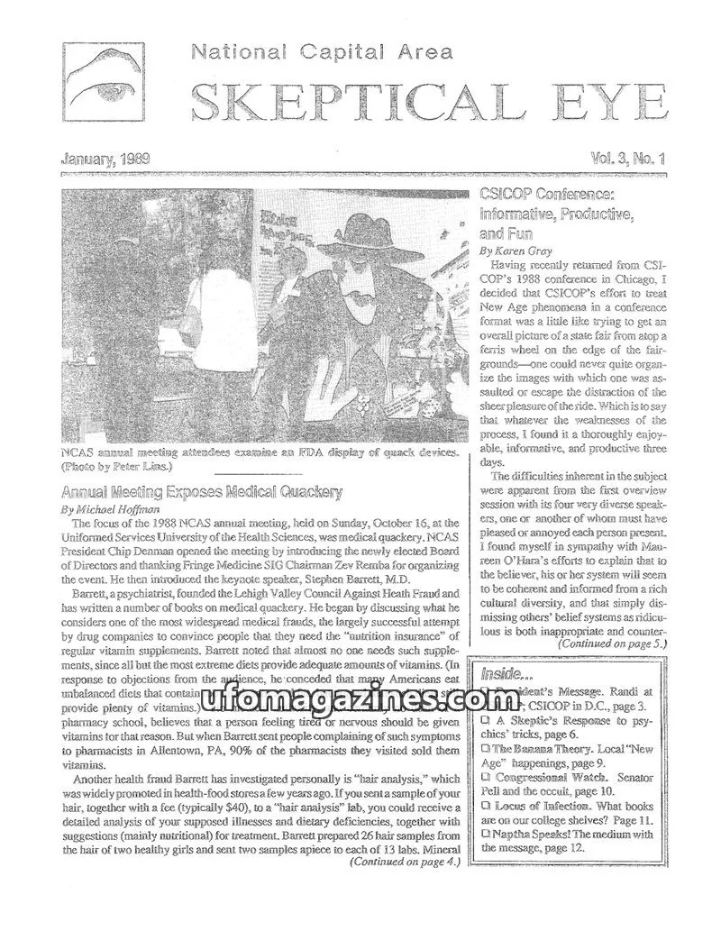 Cover of Skeptical Eye (NCAS) issue Vol. 3, No. 1: National Capital Area SKEPTICAL EYE