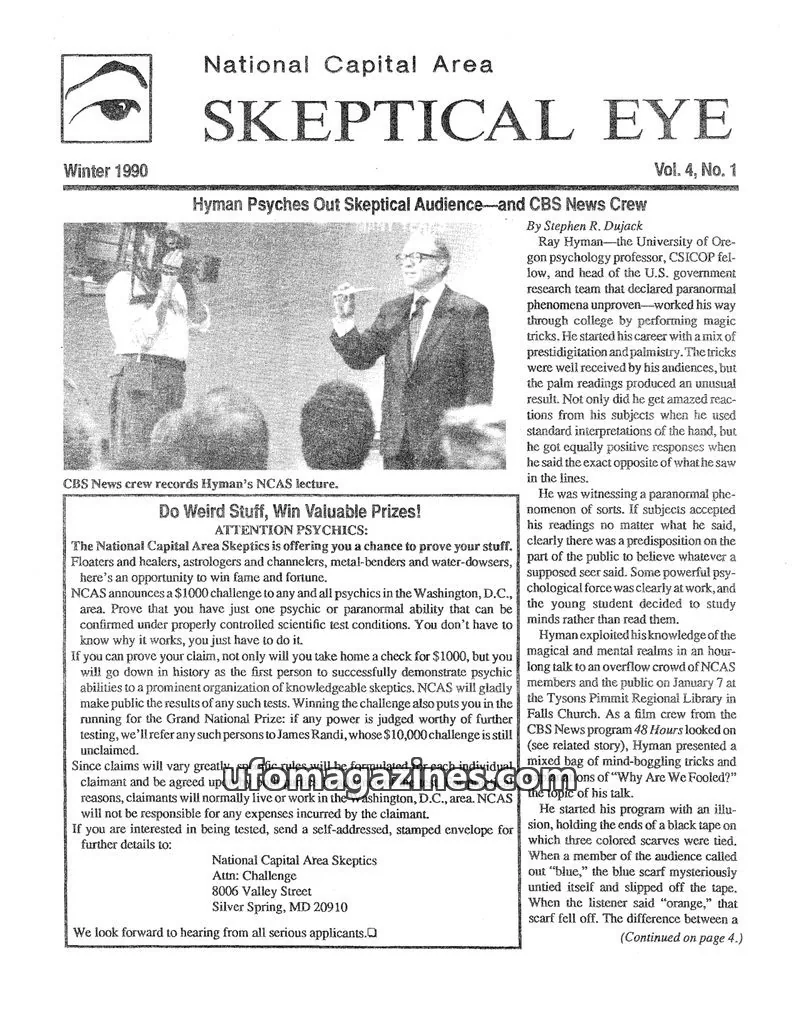 Cover of Skeptical Eye (NCAS) issue Vol. 4, No. 1: National Capital Area SKEPTICAL EYE