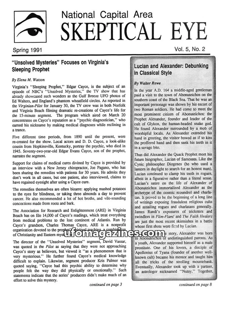 Cover of Skeptical Eye (NCAS) issue Vol. 5, No. 2: NCAS Skeptical Eye