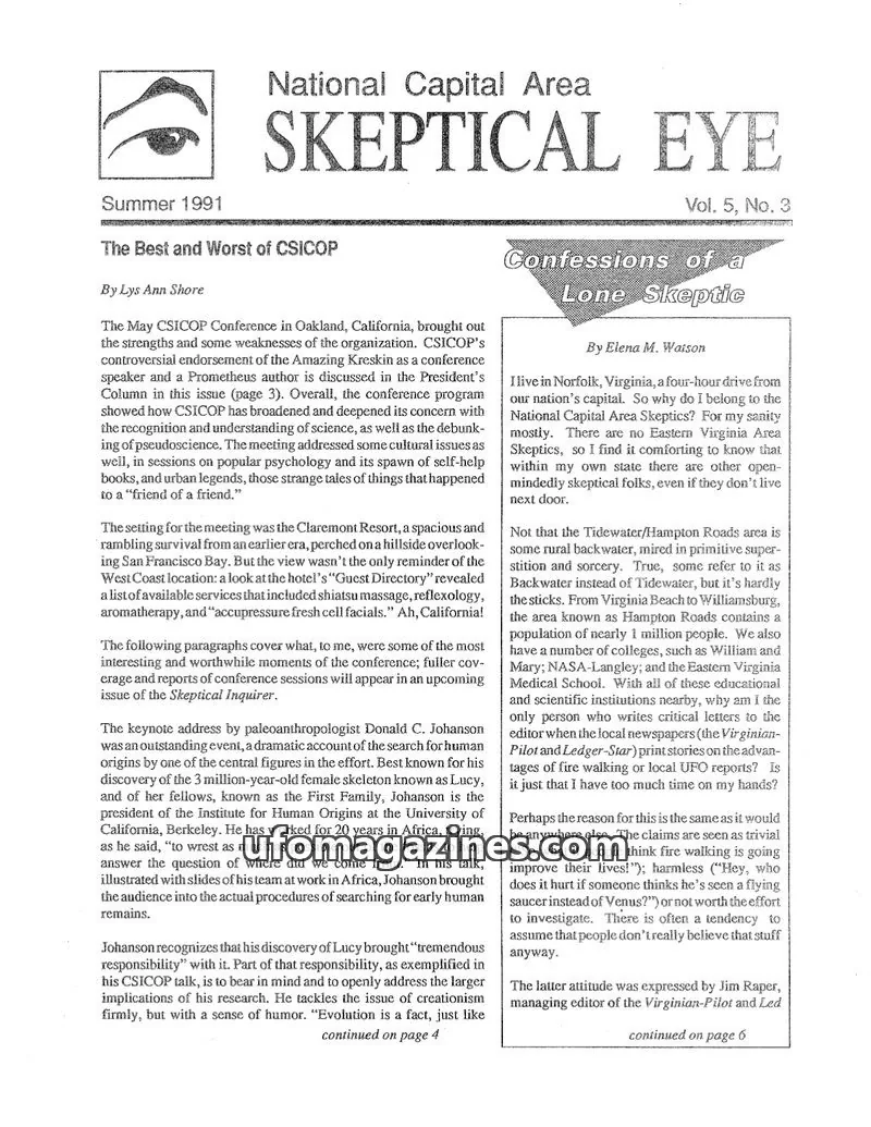 Cover of Skeptical Eye (NCAS) issue Vol. 5, No. 3: National Capital Area SKEPTICAL EYE
