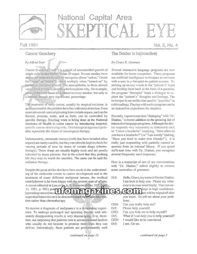 Cover of Skeptical Eye (NCAS) issue Vol. 5, No. 4: National Capital Area SKEPTICAL EYE