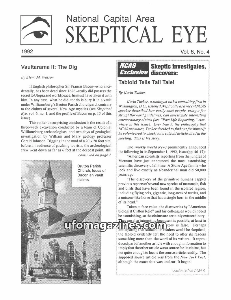 Cover of Skeptical Eye (NCAS) issue Vol. 6, No. 4: National Capital Area SKEPTICAL EYE