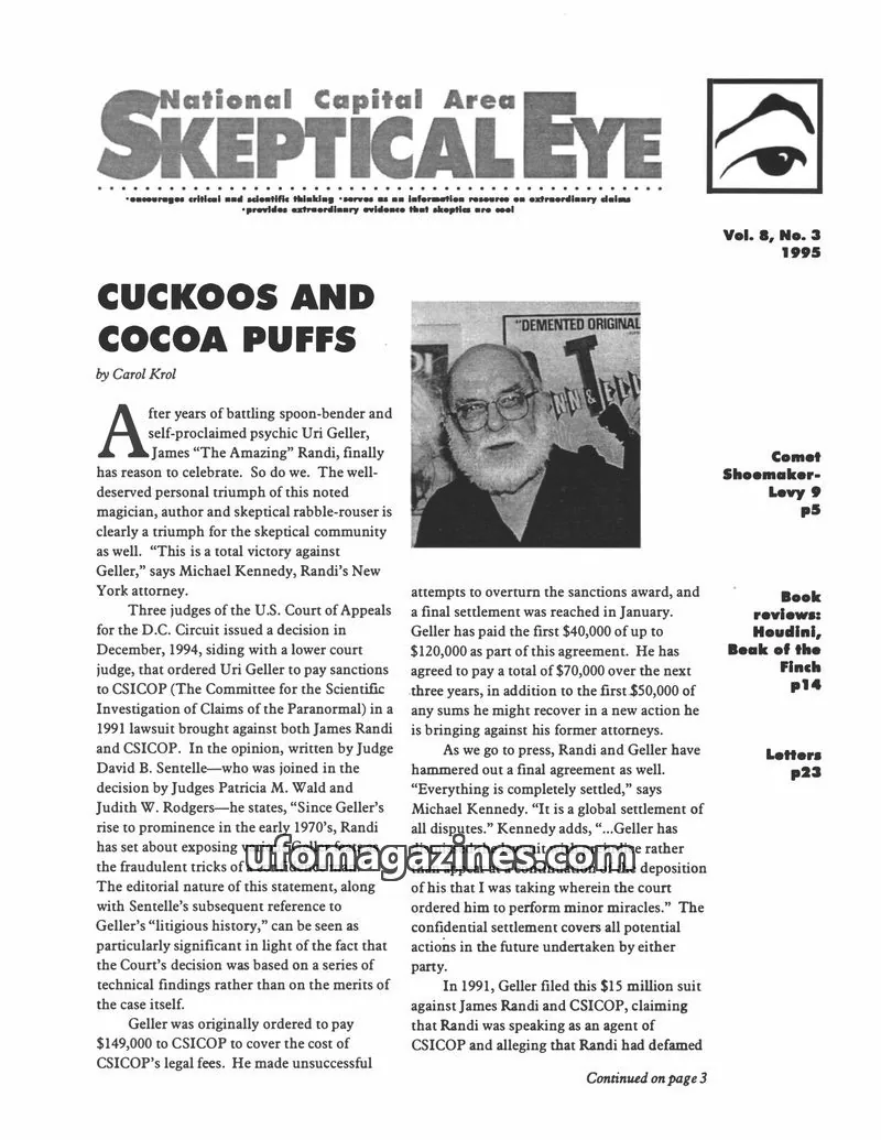 Cover of Skeptical Eye (NCAS) issue Vol. 8, No. 3: National Capital Area SKEPTICAL EYE