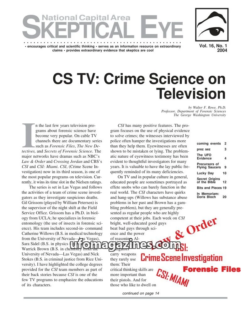 Cover of Skeptical Eye (NCAS) issue 1: National Capital Area SKEPTICAL EYE