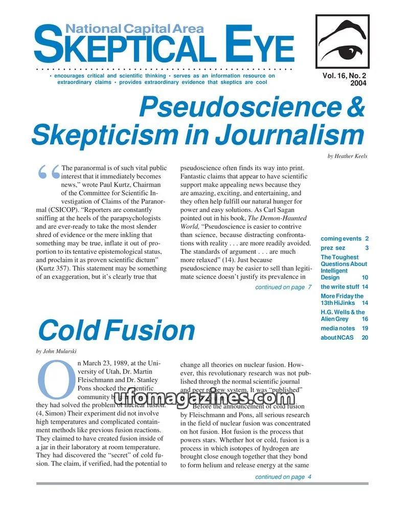Cover of Skeptical Eye (NCAS) issue No. 2: National Capital Area SKEPTICAL EYE