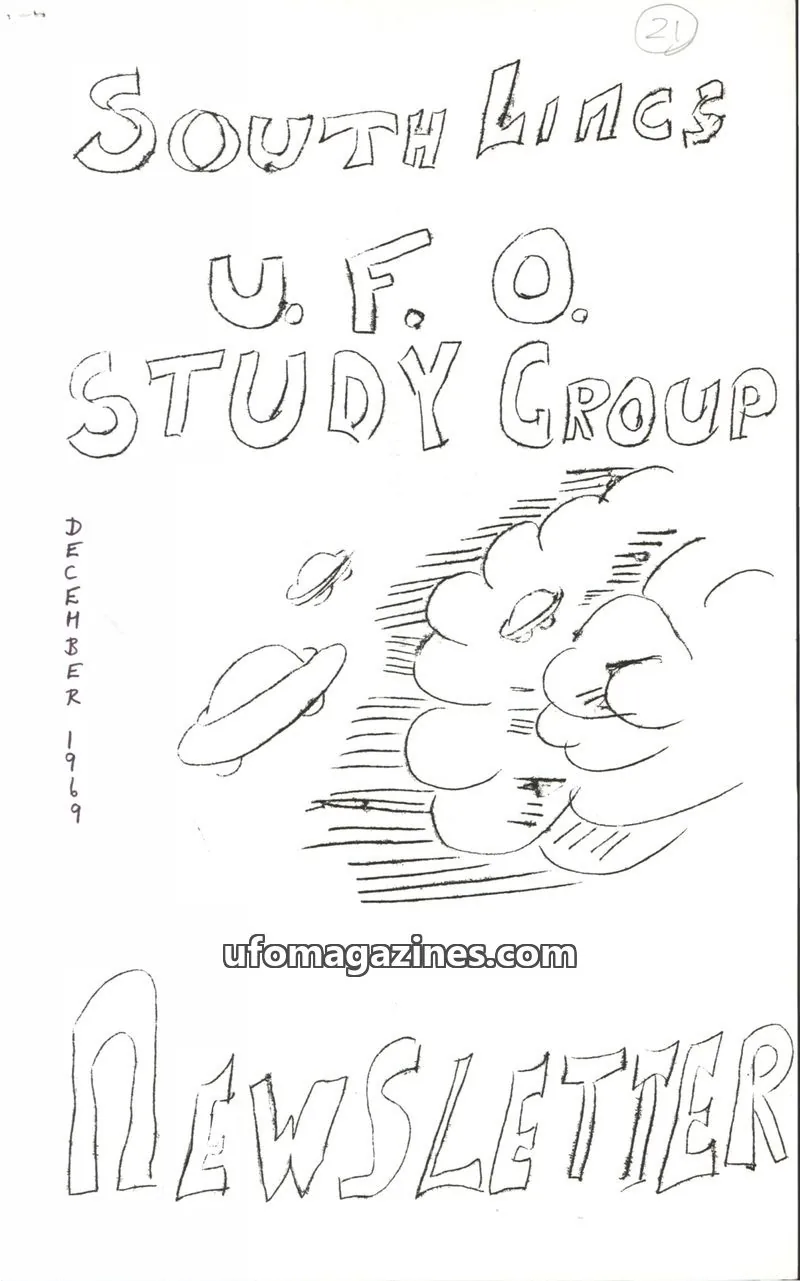 Cover of South Lincs U.F.O. Study Group issue 21: SOUTH LINCS U.F.O. STUDY GROUP NEWSLETTER