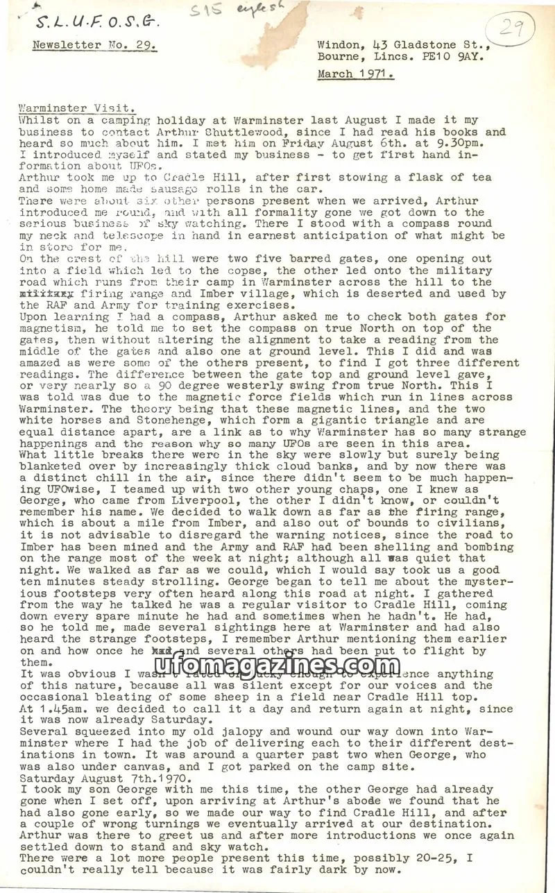Cover of South Lincs UFO Study Group issue No. 29: S.L.U.F.O.S.G. Newsletter