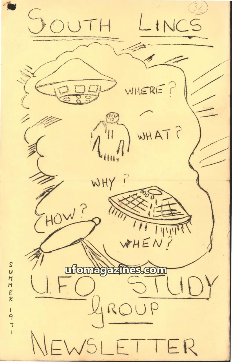 Cover of South Lincs UFO Study Group issue 32: SOUTH LINCS UFO STUDY GROUP NEWSLETTER