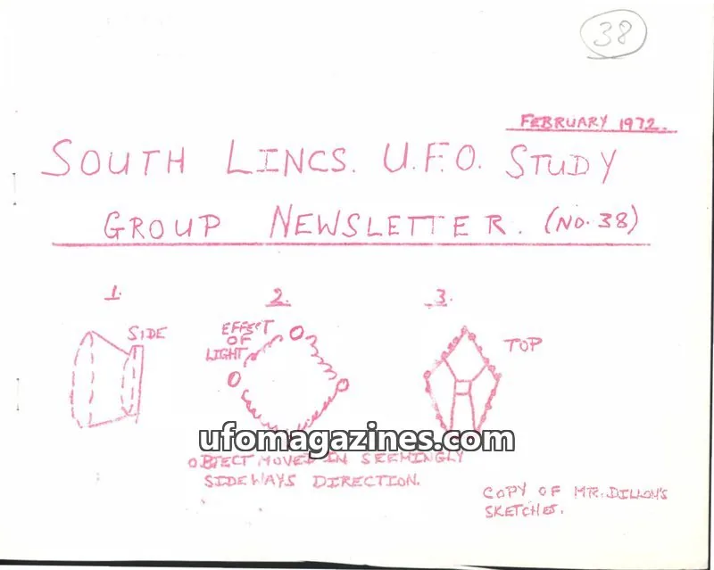 Cover of South Lincs UFO Study Group issue 38: SOUTH LINCS. U.F.O. STUDY GROUP NEWSLETTER