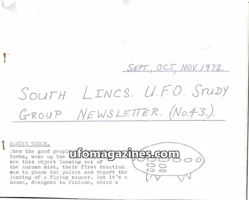 Cover of South Lincs. U.F.O. Study Group issue 43: SOUTH LINCS. U.F.O. STUDY GROUP NEWSLETTER