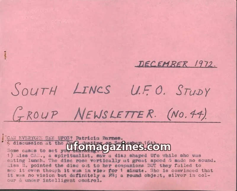 Cover of South Lincs UFO Study Group issue 44: SOUTH LINCS U.F.O. STUDY GROUP NEWSLETTER