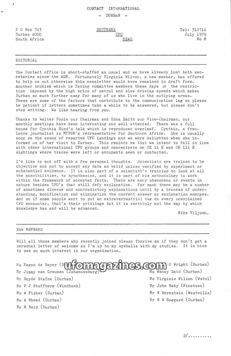 Cover of Southern UFO News (Contact) issue 8: SOUTHERN UFO NEWS