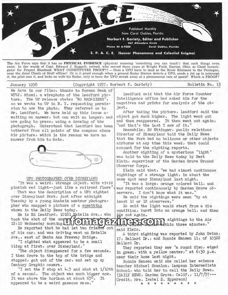 Cover of SPACE (Norbert Gariety) issue No. 13: S. P. A. C. E.