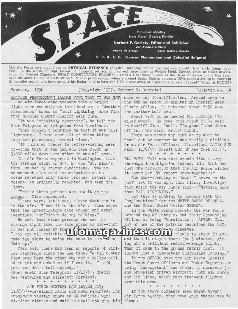 Cover of SPACE (Norbert Gariety) issue February, 1958: SPACE