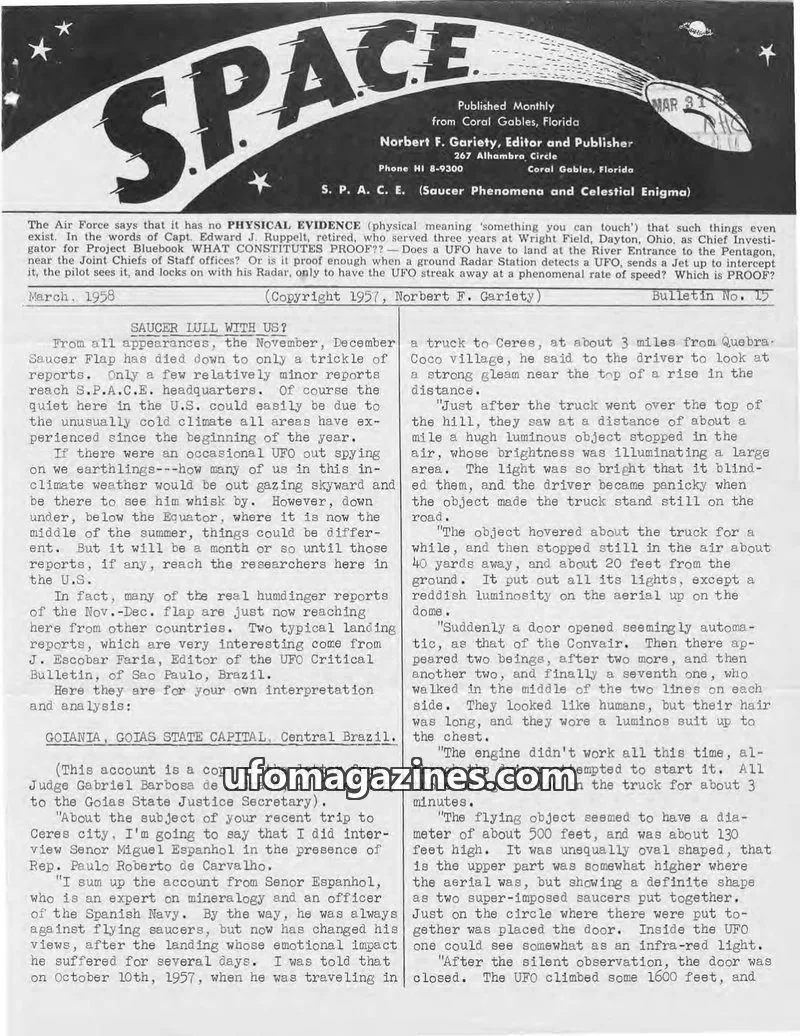 Cover of SPACE (Norbert Gariety) issue Bulletin No. 15: S.P.A.C.E.
