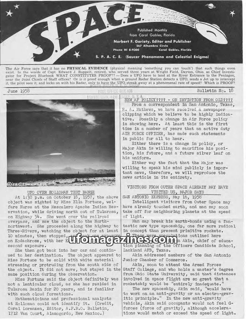 Cover of SPACE (Norbert Gariety) issue June 1958: SPACE