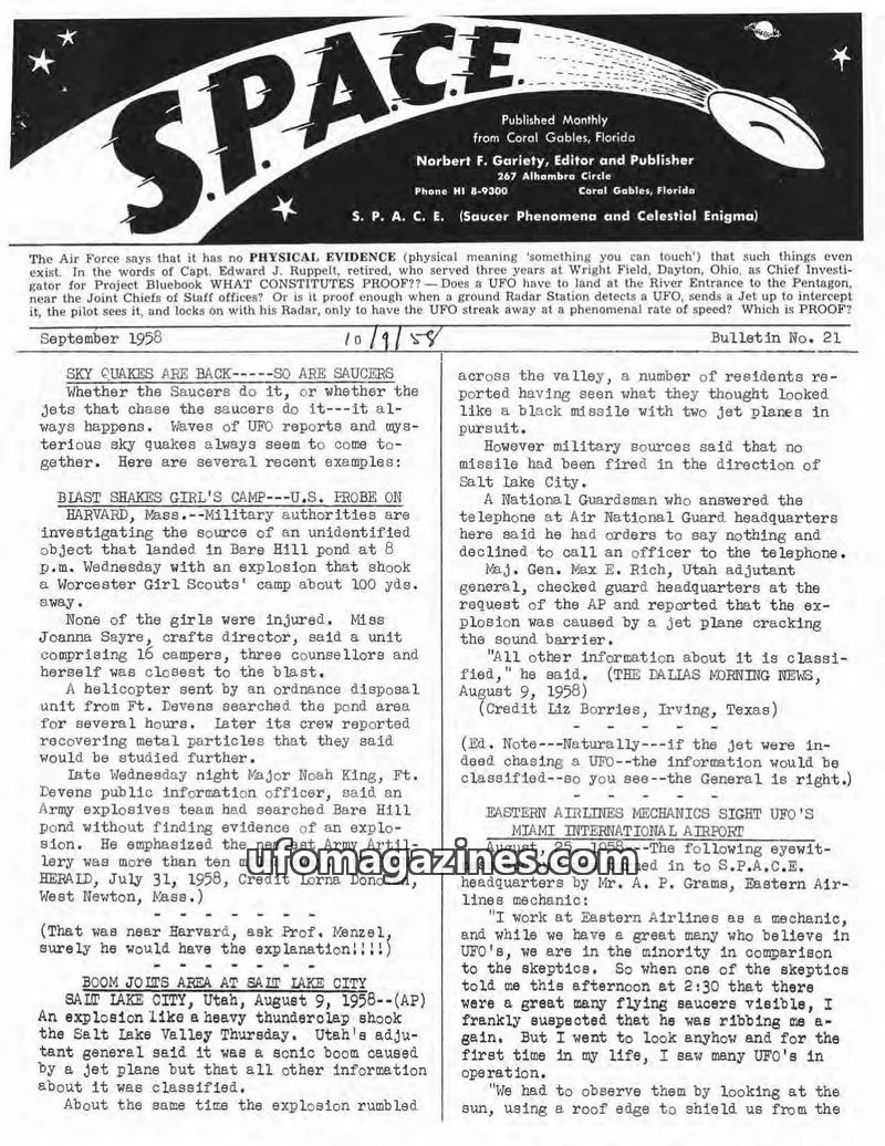Cover of SPACE (Norbert Gariety) issue 21: S. P. A. C. E.