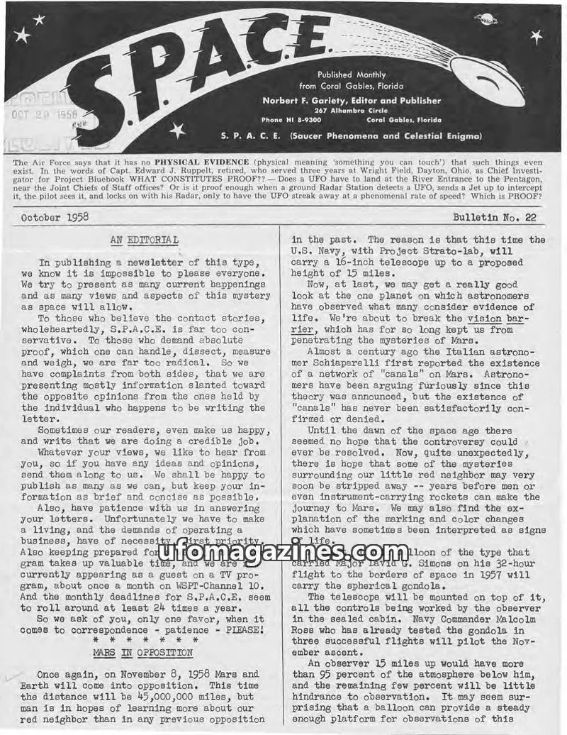 Cover of SPACE (Norbert Gariety) issue Bulletin No. 22: SPACE