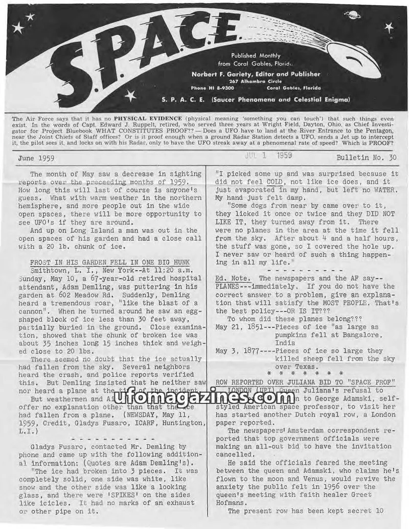 Cover of SPACE (Norbert Gariety) issue Bulletin No. 30: S. P. A. C. E.