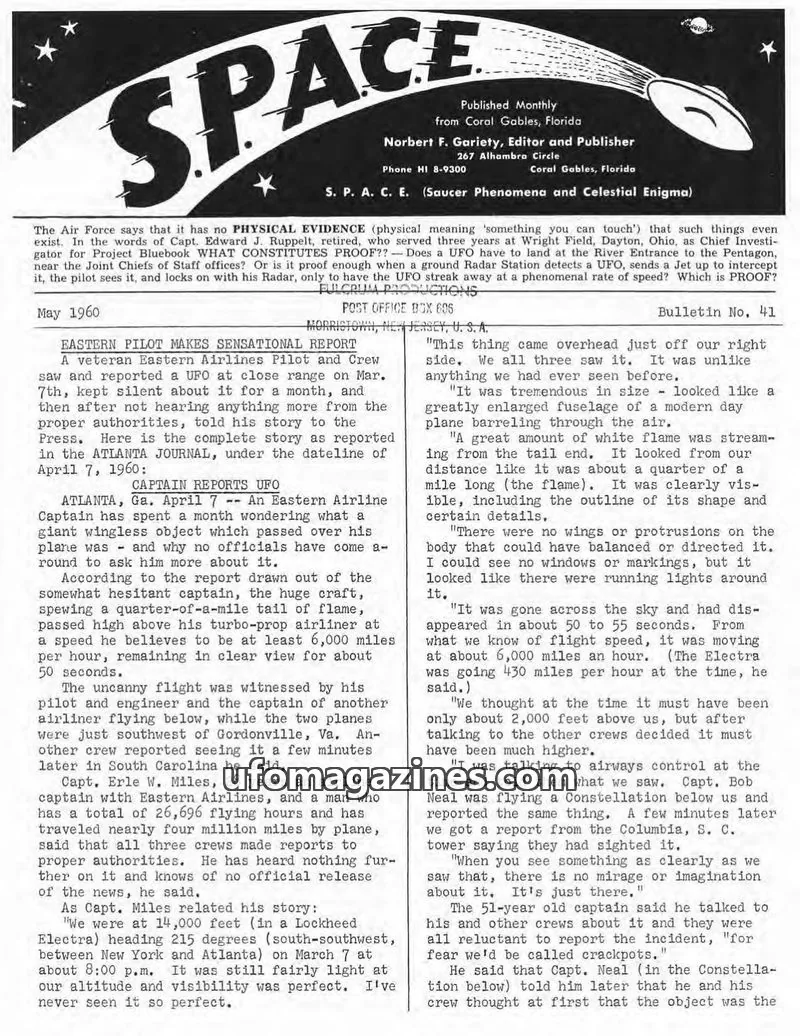 Cover of SPACE (Norbert Gariety) issue May 1960: SPACE