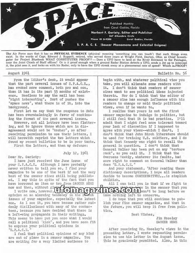 Cover of SPACE (Norbert Gariety) issue Bulletin No. 56: S. P. A. C. E.