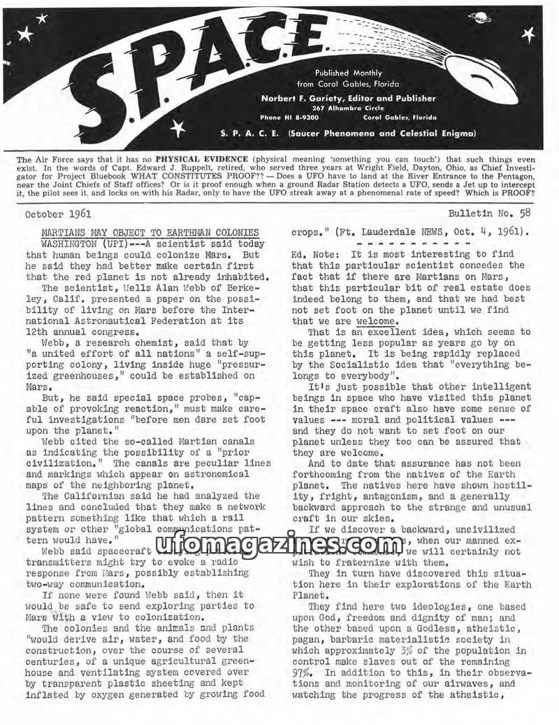 Cover of SPACE (Norbert Gariety) issue 58: S. P. A. C. E.
